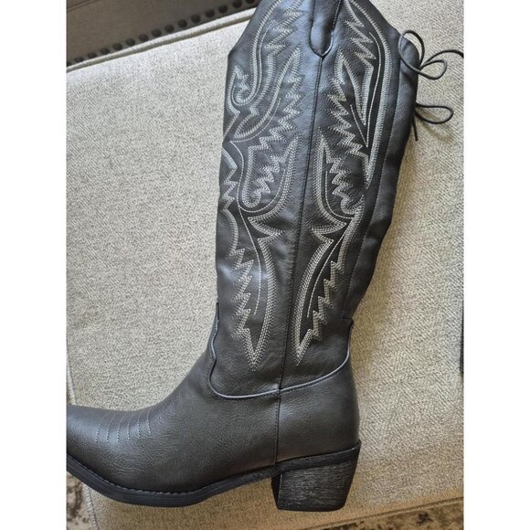 🆕Women Black Polyurethane Over the Knee Adjustable Thigh High Cowgirl Boot - Picture 1 of 6